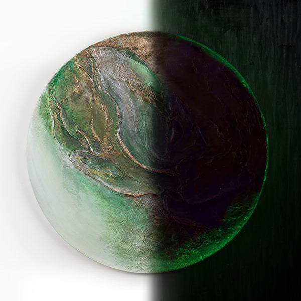 Space wall art - glow in the dark round abstract painting "Uranus"