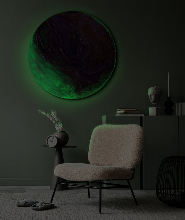 Space wall art - glow in the dark round abstract painting "Uranus"