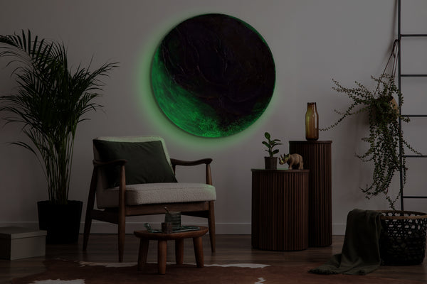 Space wall art - glow in the dark round abstract painting "Uranus"