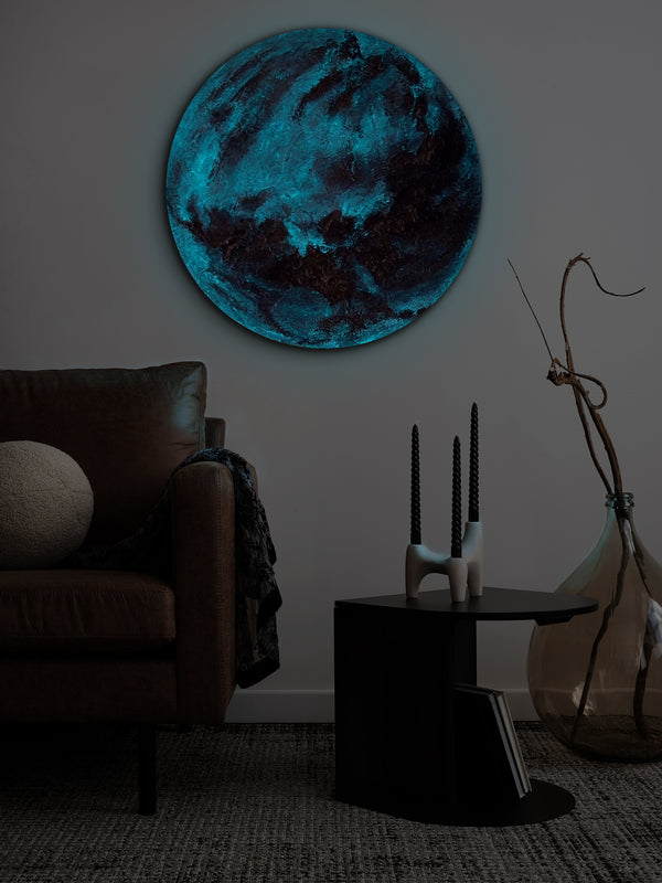 Space wall art - glow in the dark round canvas art "Venus"