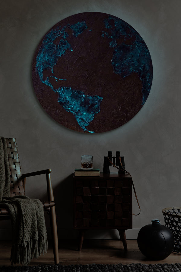 Space wall art - Glow in the dark abstract canvas art "Silver Planet"