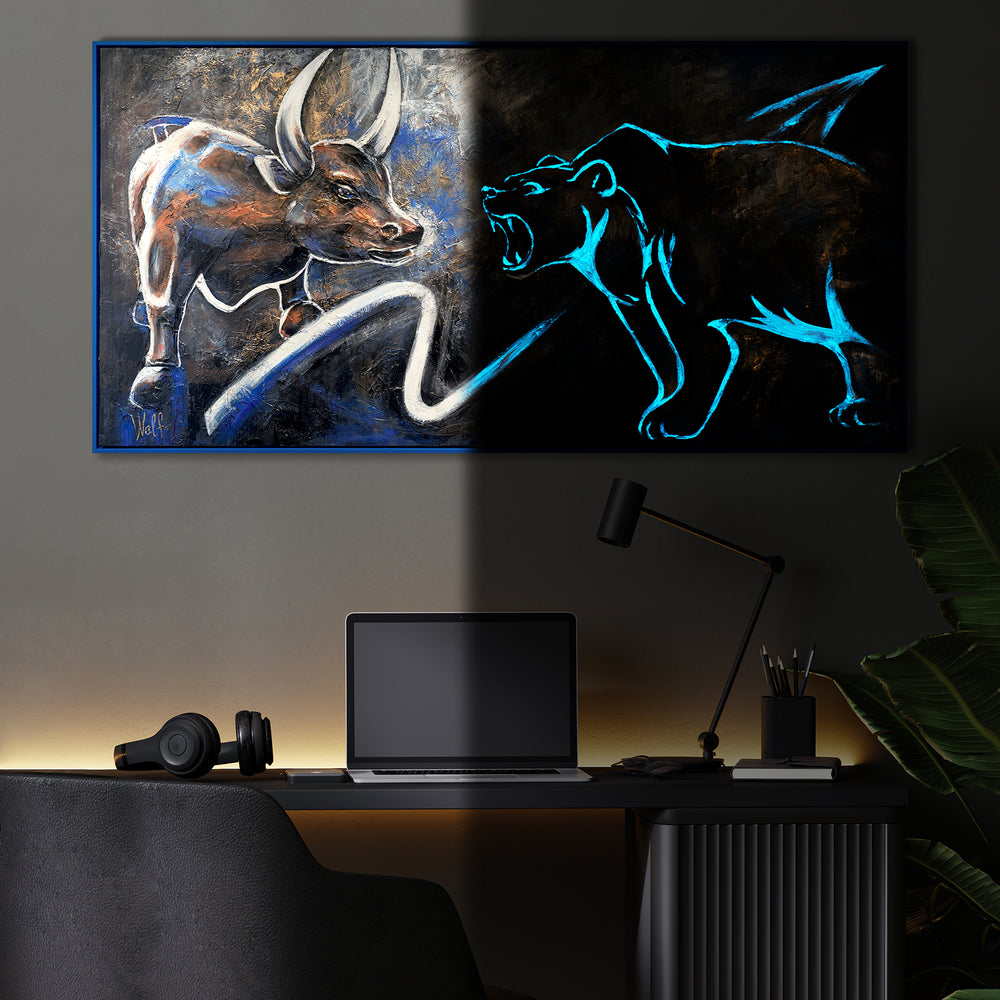 Modern light up wall art with frame "Stock exchange"