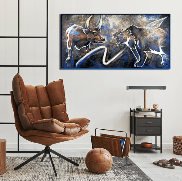 painting of a bull and bear wall painting light