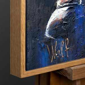 Detail eines Leinwandbildes mit Holzrahmen