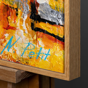 Glow in the dark acrylic painting with frame "Small town"