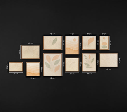 Calm Botanical Canvas Collection in Frames – Japandi Style Gallery Wall Art (11 Pieces)