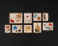 Bilderwand Set 9-teilig – Übersicht über 9 Wandbilder mit Nahaufnahmen der 3D-Spachteltexturen