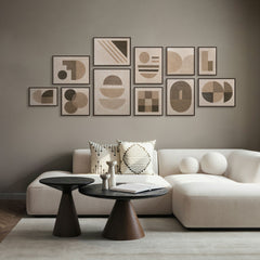 Handgemalte Bilderwand Set mit geometrischen Formen in Beige und Braun