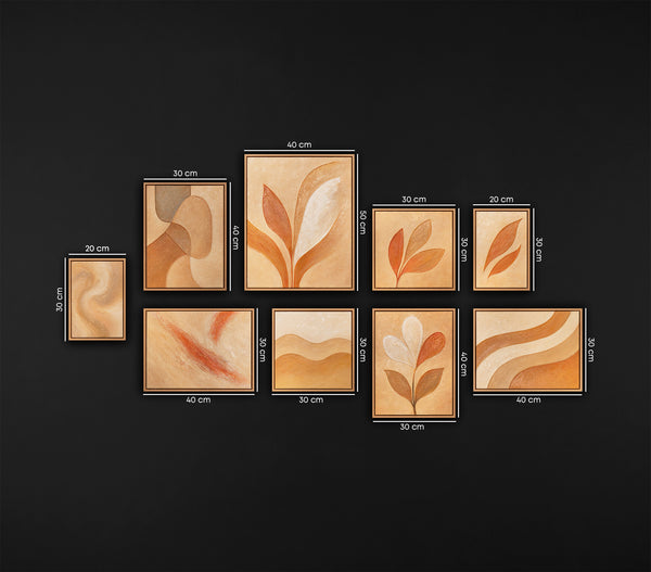 Warm Terracotta Framed Wall Art Set (11 Panels) – “Autumn Rhythm”