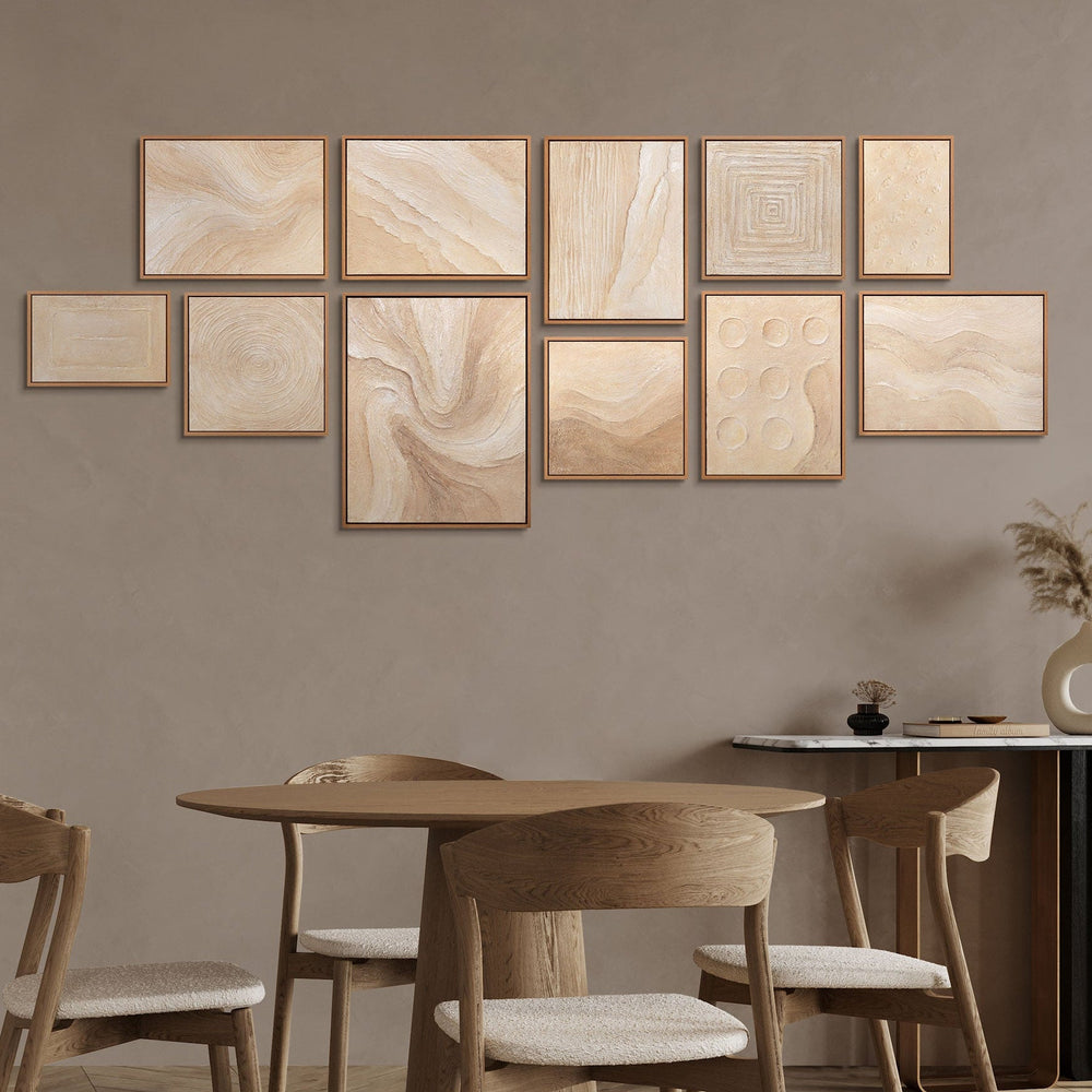 Wandbilder abstrakte Strukturen handgemalt Set Spuren des Windes Beige