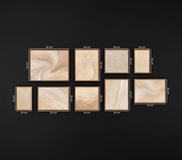 Desert Relief – 11-Panel Handmade Framed Textured Abstract Wall Art Set