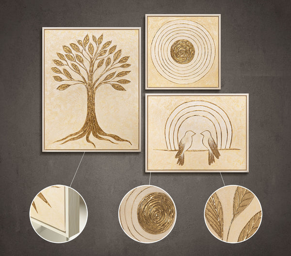 Hand-Painted Wall Art 3 Set "Radiance of Nature"