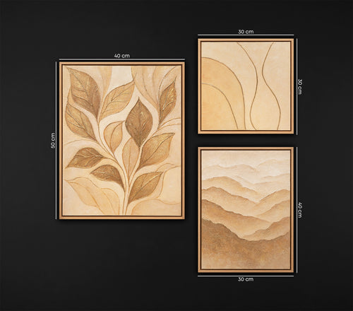 Hand-Painted Set of 3 Wall Art "Rustle of Leaves"