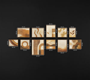 Warm Geometry – 11-Panel Handmade Framed Abstract Wall Art Set