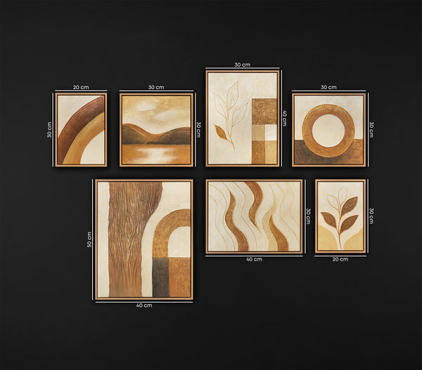 Warm Geometry – 11-Panel Handmade Framed Abstract Wall Art Set