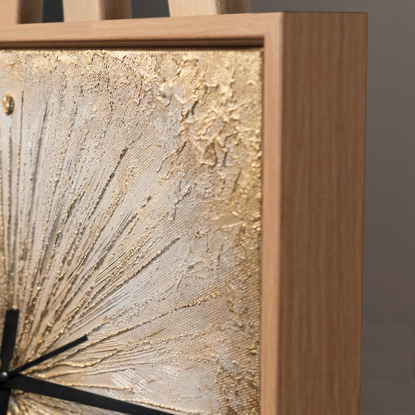 Unique Hand-Painted Wall Clock – Gold Sunburst Radiating Lines, White & Gold, 35×35 cm