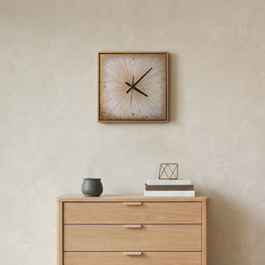 Unique Hand-Painted Wall Clock – Gold Sunburst Radiating Lines, White & Gold, 35×35 cm
