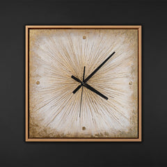 Unique Hand-Painted Wall Clock – Gold Sunburst Radiating Lines, White & Gold, 35×35 cm