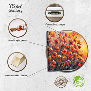 Infografik Acrylbild Leinwand mit Mohnblumen & Holzrahmen