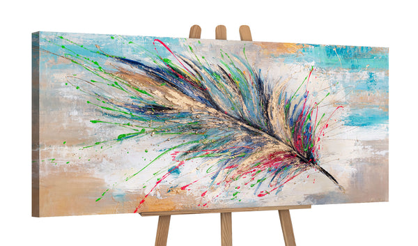 "Radiant Feathers" Acrylic Painting – Rainbow Abstract Art and Colorful Artwork 115x50cm