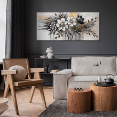Floral Wall Art with Abstract Floral Artwork for Interiors – Golden Bloom 115x50cm