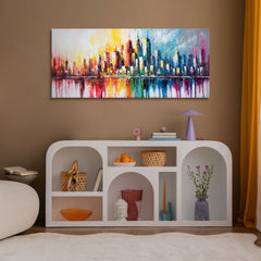 Wohnzimmer Wanddeko mit Stadtbild auf Leinwand Acryl abstrakt

