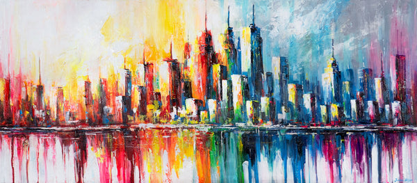 Modern wall pictures on canvas – Abstract acrylic painting "Rhythm of the big city" 115x50cm