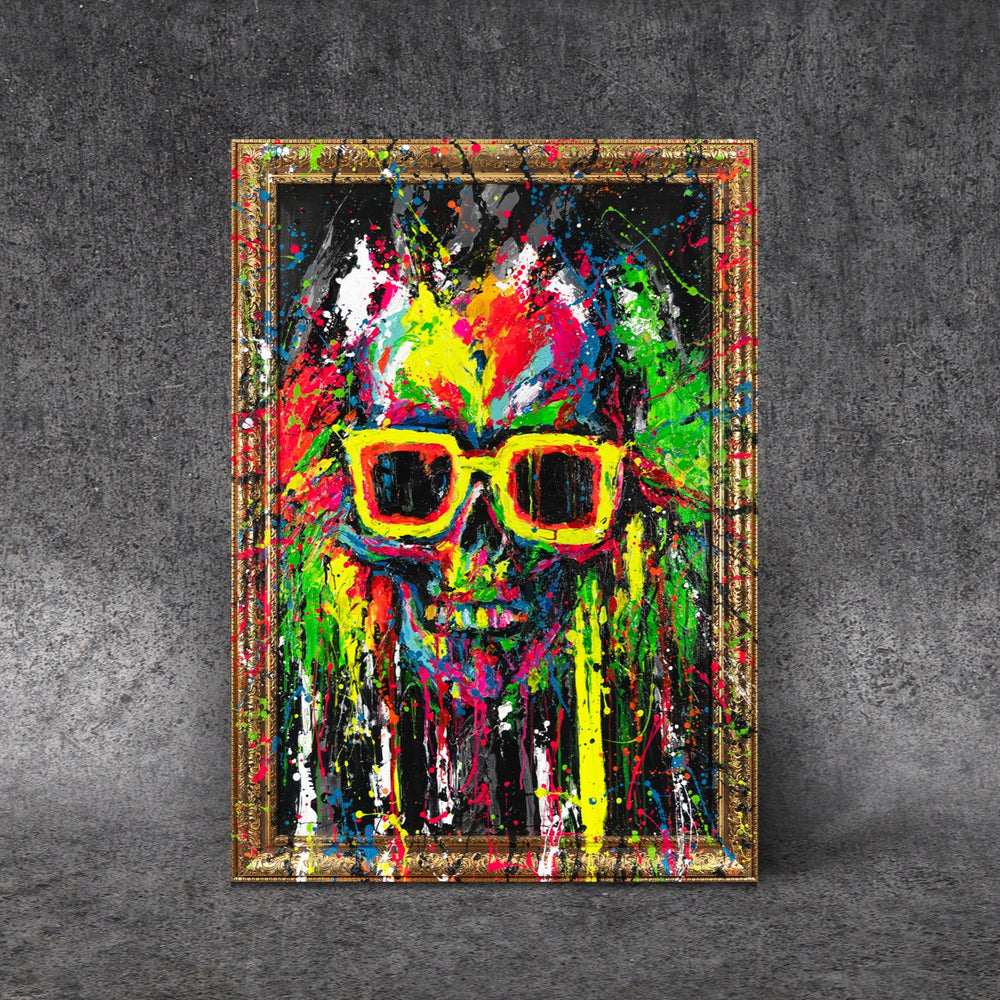 Handgemaltes Acrylbild Gesicht Struktur Relief Nahaufnahme