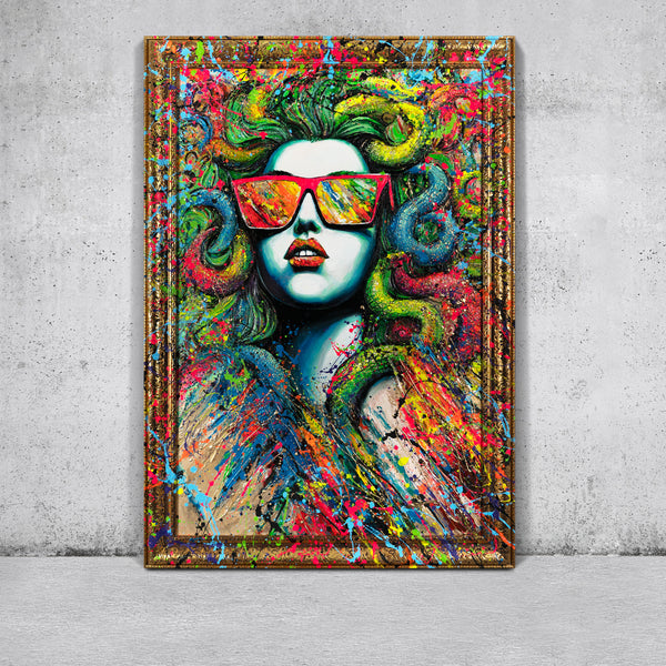 Exclusive mystical abstract acrylic painting in frame for home decor "Neon Myth"