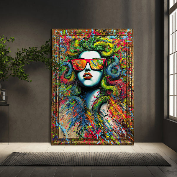 Exclusive mystical abstract acrylic painting in frame for home decor "Neon Myth"