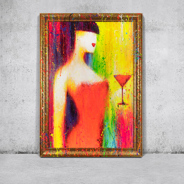 Unique colorful modern large picture in frame for living room "Lady with a Glass"