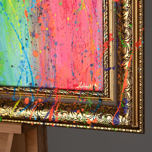 Abstract painting on canvas with frame Abstract colorful picture “The Woman with the Glass”
