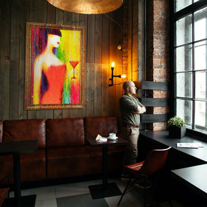 Abstract painting on canvas with frame Abstract colorful picture “The Woman with the Glass”