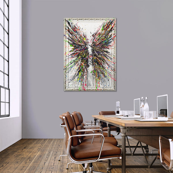 Original unusual large acrylic painting in frame for living room "Explosion of Freedom"