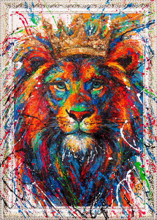 Abstract Painting on Canvas – Hand-Painted Art with Frame „King of Colors“
