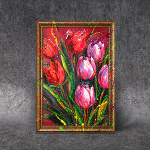 Rote und rosa Tulpen abstrakte Malerei
