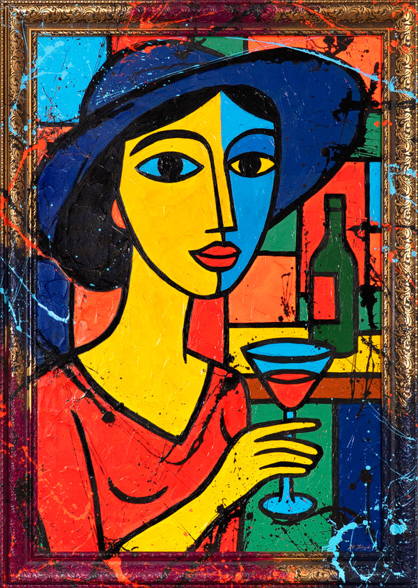 Living Room Wall Art – Exclusive Abstract Painting „Lady at the Bar“