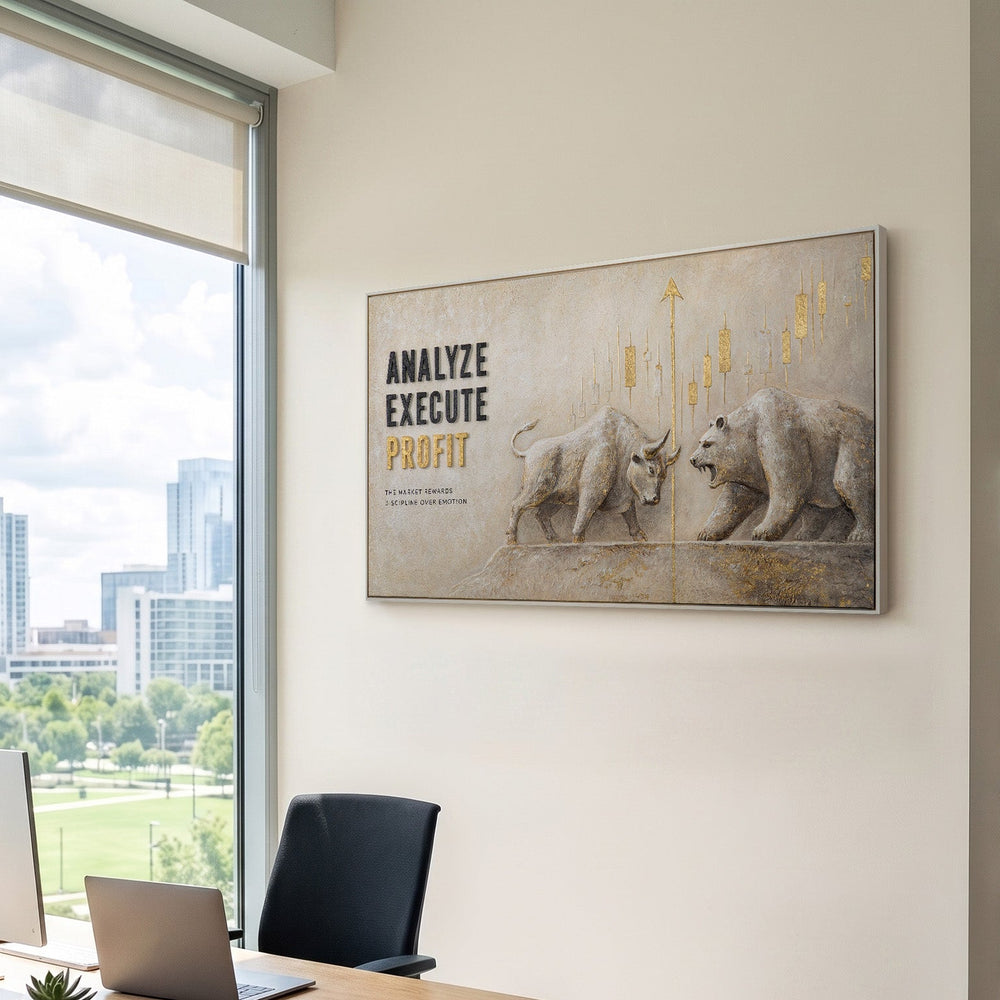 Analyze. Execute. Profit. – Hand Painted Bull and Bear Textured Wall Art