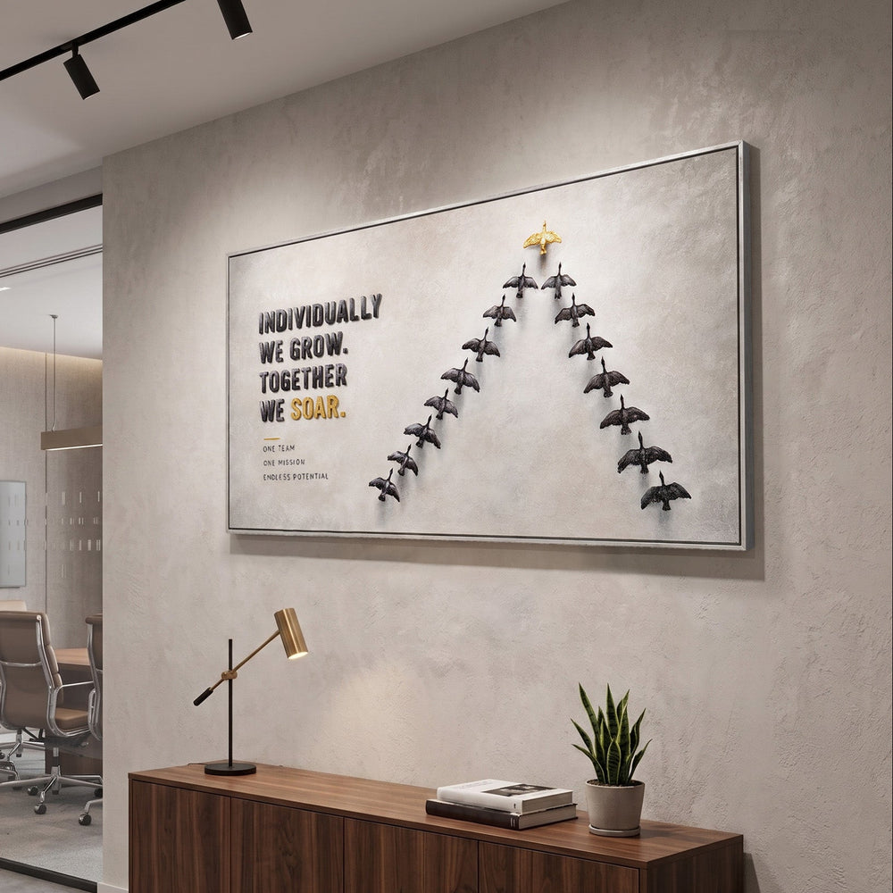 Teamwork Wins the Journey – Hand Painted Rowing Team Office Wall Art