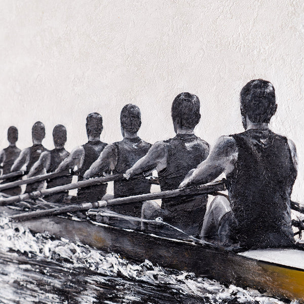 Motivationsbild Erfolg – Detailaufnahme des Ruderboots als Metapher für gemeinsame Ziele und Synergie