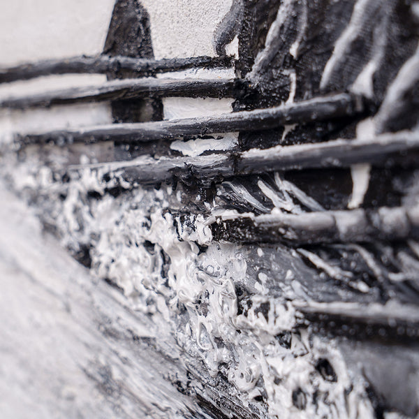 Wandbild 3D Effekt – Nahaufnahme der handgemalten Spachtelstruktur mit Wasser und Rudern