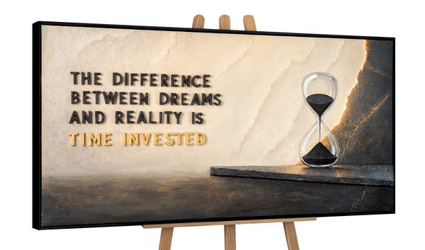 The Difference Is Time Invested – Hand Painted Motivational Hourglass Wall Art 55x28inch