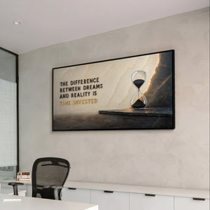 The Difference Is Time Invested – Hand Painted Motivational Hourglass Wall Art 55x28inch
