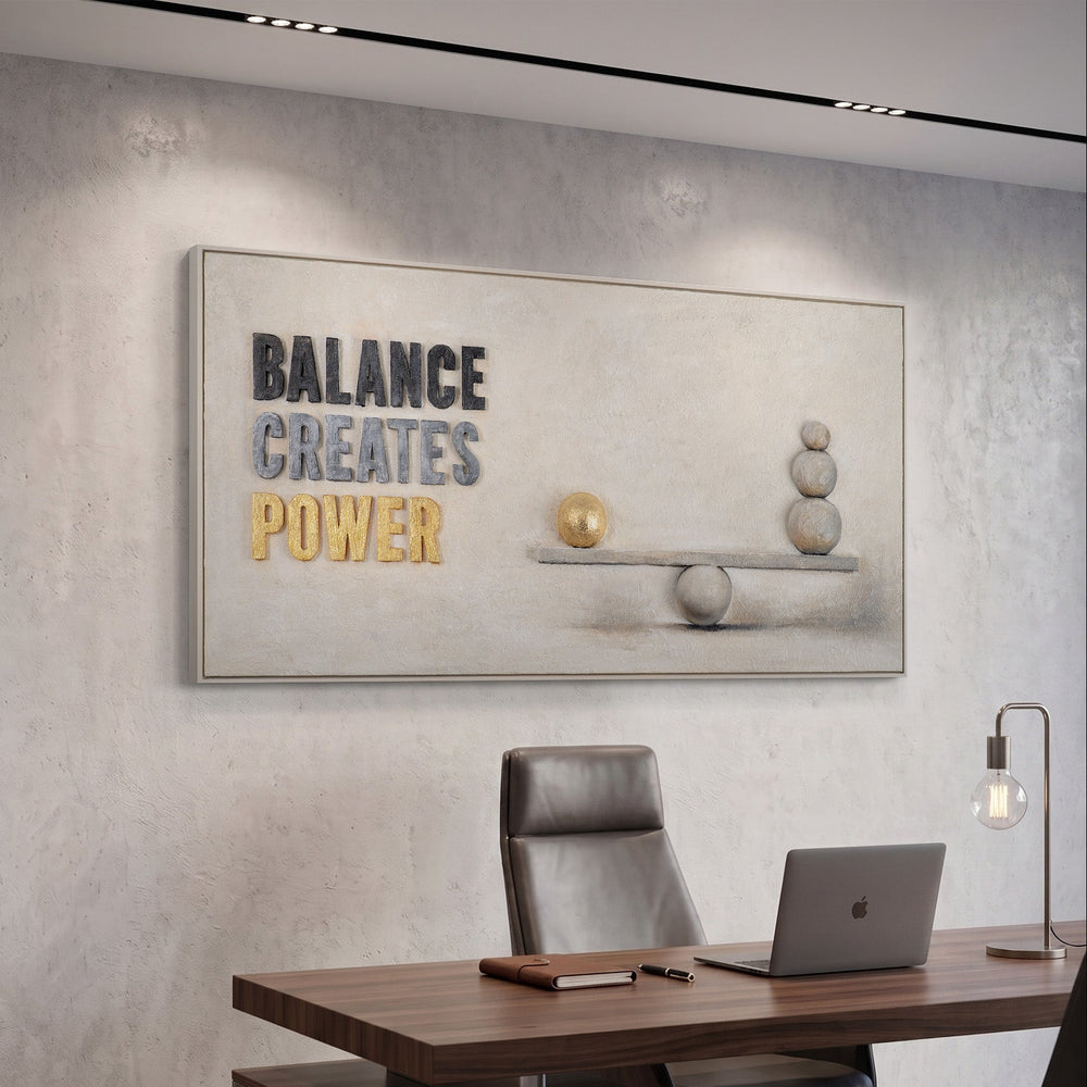 Balance Creates Power – Hand Painted Textured Wall Art with Balancing Stones 55x28inch