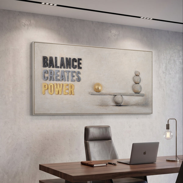 Balance Creates Power – Hand Painted Textured Wall Art with Balancing Stones 55x28inch