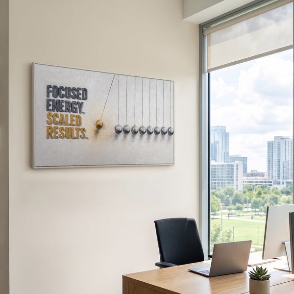 Focused Energy. Scaled Results. – Hand Painted Newton's Cradle 3D Wall Art 55x28inch