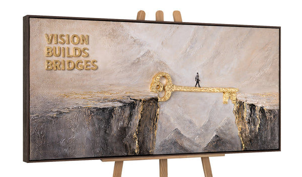 Vision Builds Bridges – Hand Painted 3D Wall Art with a Golden Key Bridge 55x28 inch