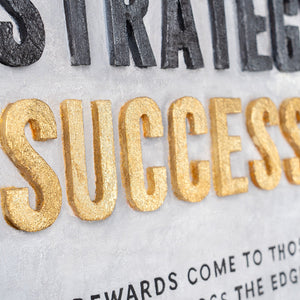 Courage Strategy – handgemaltes Motivationsbild fürs Büro mit 3D-Relief, 140 × 70 cm