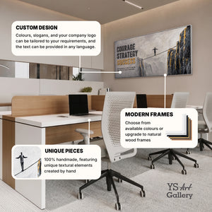 Courage Strategy – handgemaltes Motivationsbild fürs Büro mit 3D-Relief, 140 × 70 cm