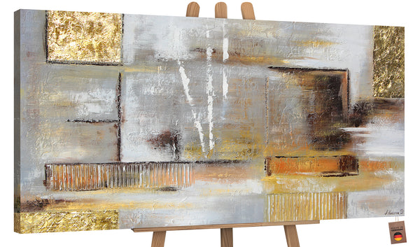 Gold & Silver Abstract Wall Art – Framed Large Textured Canvas – Golden Abstraction